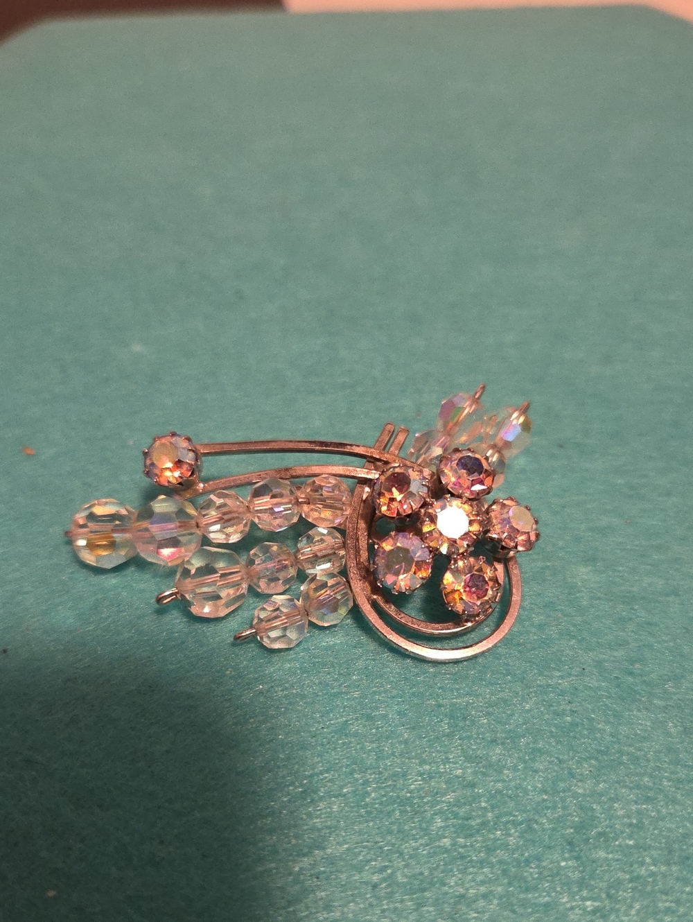 Aurora Crystal Flower Brooch – Iridescent Pink Accent